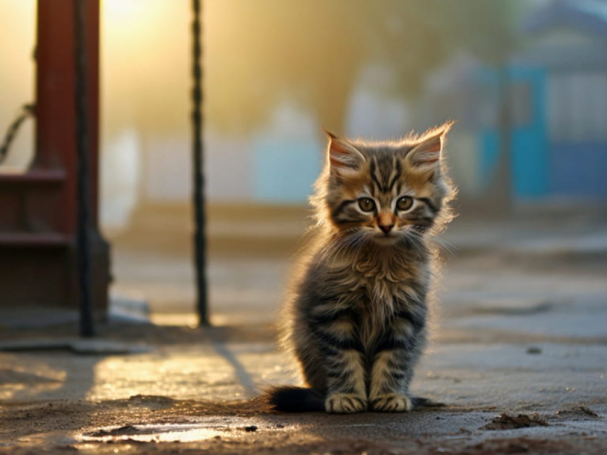 mujer pone escalera para gatos callejeros