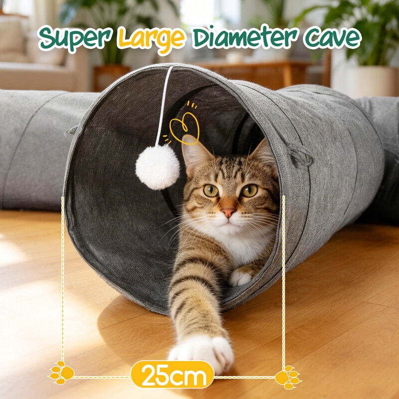 Nobleza T&uacute;nel para Gatos en Forma de Y con 3 Entradas, Plegable y Suave, con Bola Colgante, Gris, , large Imagen numero 4