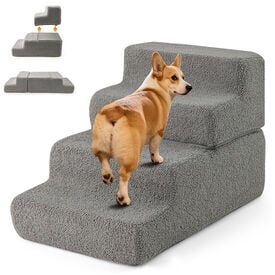 COSTWAY Escalera para Perros de 4 Pelda&ntilde;os, 60x40x40 cm, Rampa Plegable para Perros de Espuma con Fondo Antideslizante, Cubierta Extra&iacute;ble y Lavable, Escalera Mascotas para Cama y Sof&aacute;, Ligera, Gris