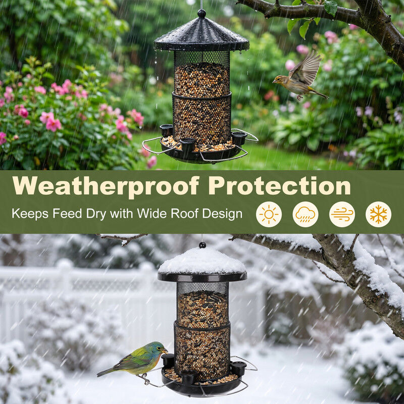 Nobleza Comedero Pajaros Exterior Metal, Alimentador Colgante Aves Silvestres con 4 Puertos y Copas de Agua, Estructura Retr&aacute;ctil Anti-Ardillas para Jard&iacute;n, 1.44 L, Negro, , large Imagen numero 5