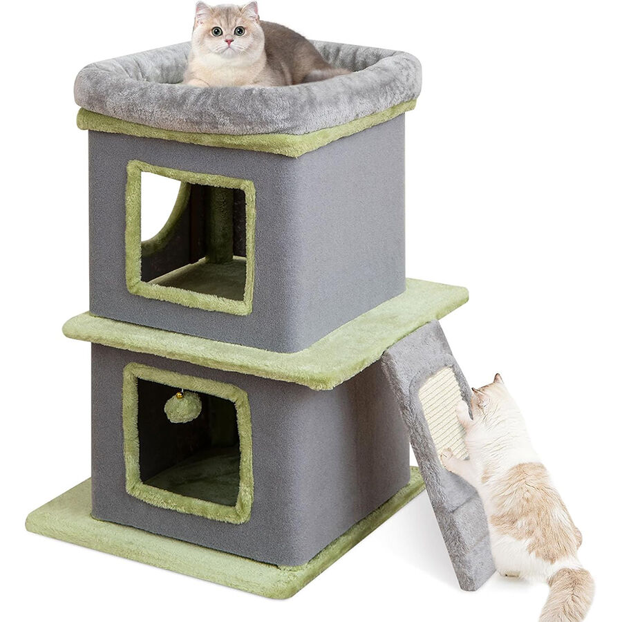 COSTWAY Juego de Muebles para Gatos 3 en 1, &Aacute;rbol para Gatos Grande con M&uacute;ltiples Plataformas, Casas, Cuevas, Postes Rascadores, Juguetes Colgantes, Pared de Escalada para Gato, Tela de Felpa, , large Imagen numero 1