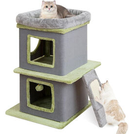 COSTWAY Juego de Muebles para Gatos 3 en 1, &Aacute;rbol para Gatos Grande con M&uacute;ltiples Plataformas, Casas, Cuevas, Postes Rascadores, Juguetes Colgantes, Pared de Escalada para Gato, Tela de Felpa