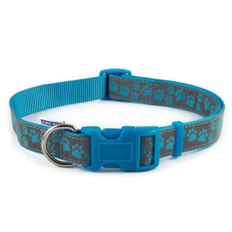 Collar de nylon ajustable con estampado de huellas para perros color Azul, , large image number null