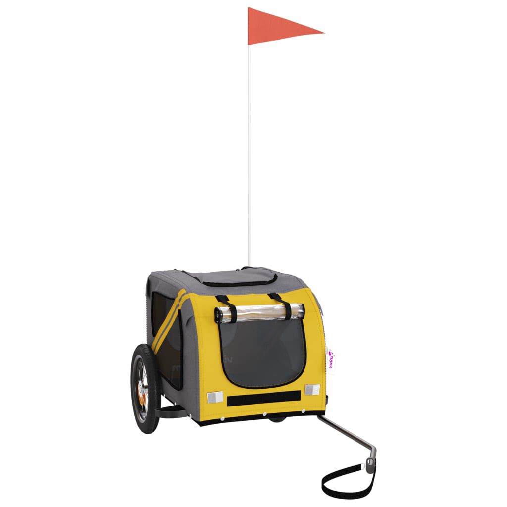 vidaXL Remolque bicicleta para perros hierro tela Oxford amarillo gris, , large Imagen numero 5