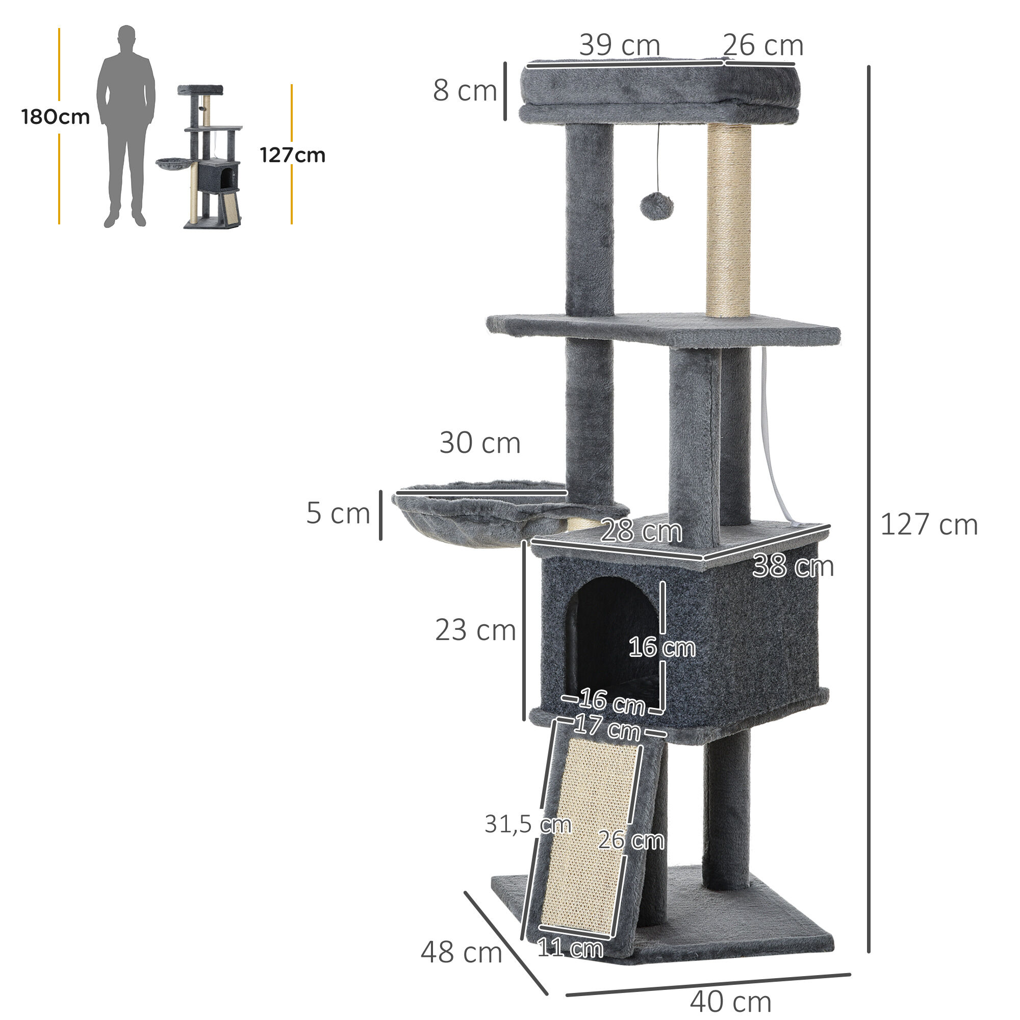PawHut &Aacute;rbol para Gatos Gris, , large Imagen numero 3