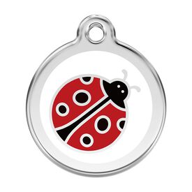 Red Dingo Placa identificativa Acero Inoxidable Esmalte Mariquita Blanco para perros
