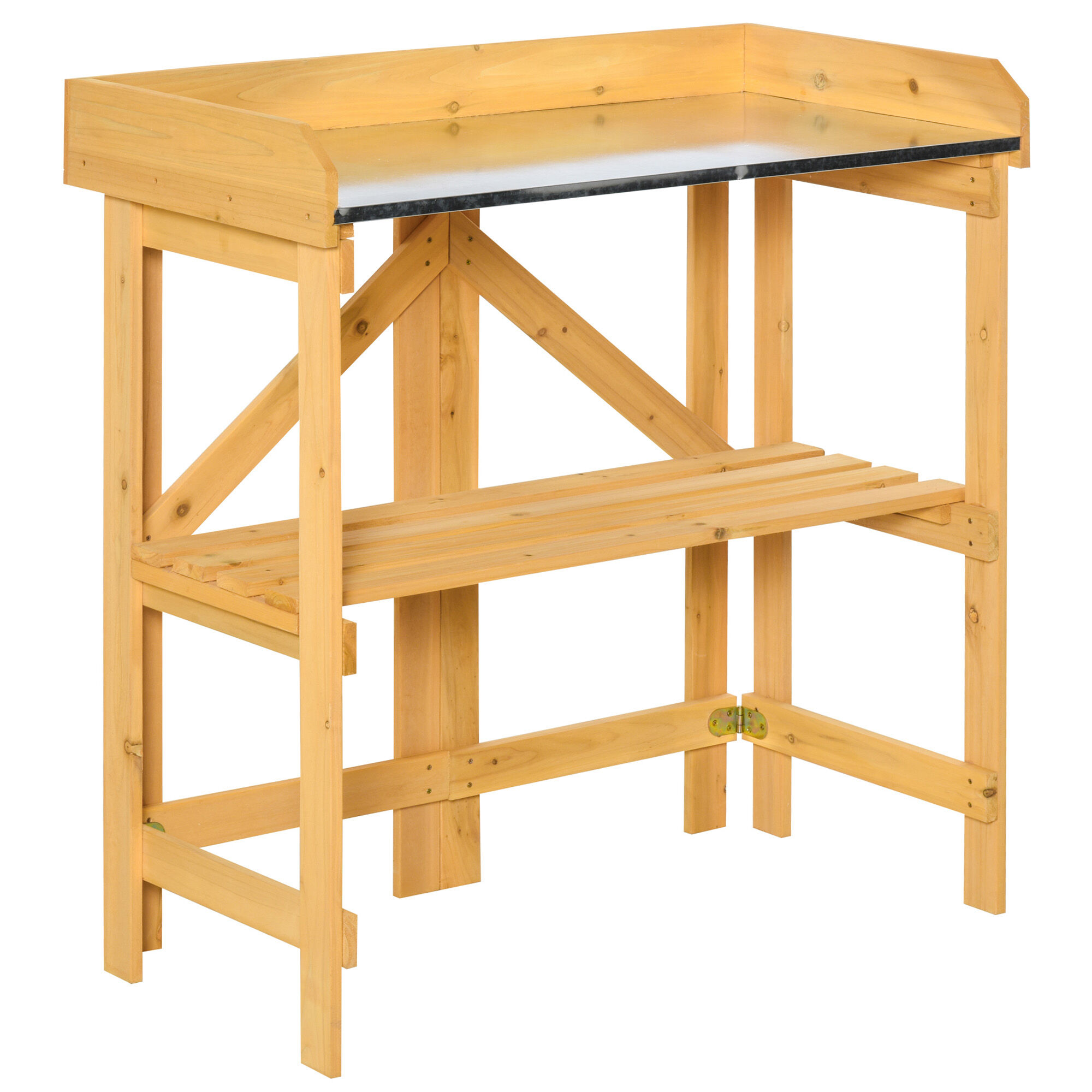 Outsunny Mesa de Plantaci&oacute;n Plegable Mesa de Jardiner&iacute;a de Madera con Placa de Zinc y Estante para Jard&iacute;n Terraza Balc&oacute;n 85x44x89 cm Amarillo, , large Imagen numero 1