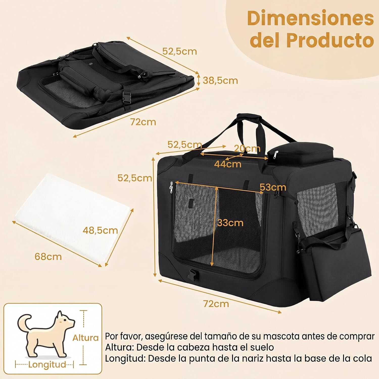 COSTWAY Transport&iacute;n para Perros Plegable, Bolsa Transporte para Gatos con Ventanas de Malla, 3 Puertas y Bolsillos Extra&iacute;bles, Portador de Viaje para Mascotas Interior y Exterior (Negro, M), , large Imagen numero 5