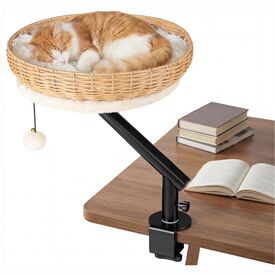 COSTWAY Cama Gato para Escritorio, Hamaca para Gatos Giratoria de 360&deg; de Rat&aacute;n con Coj&iacute;n Extra&iacute;ble y Bola Colgante, Cama para Gatos, Nido Suave para Mascotas para Oficina, Hogar, sin Taladrar