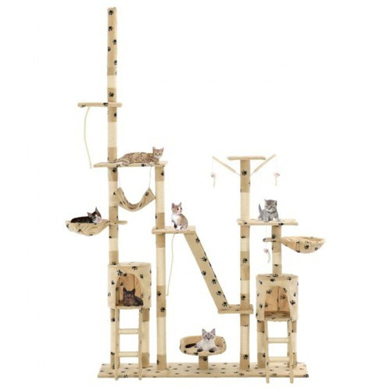 Rascador con postes para gatos color Beige Huellas, , large image number null