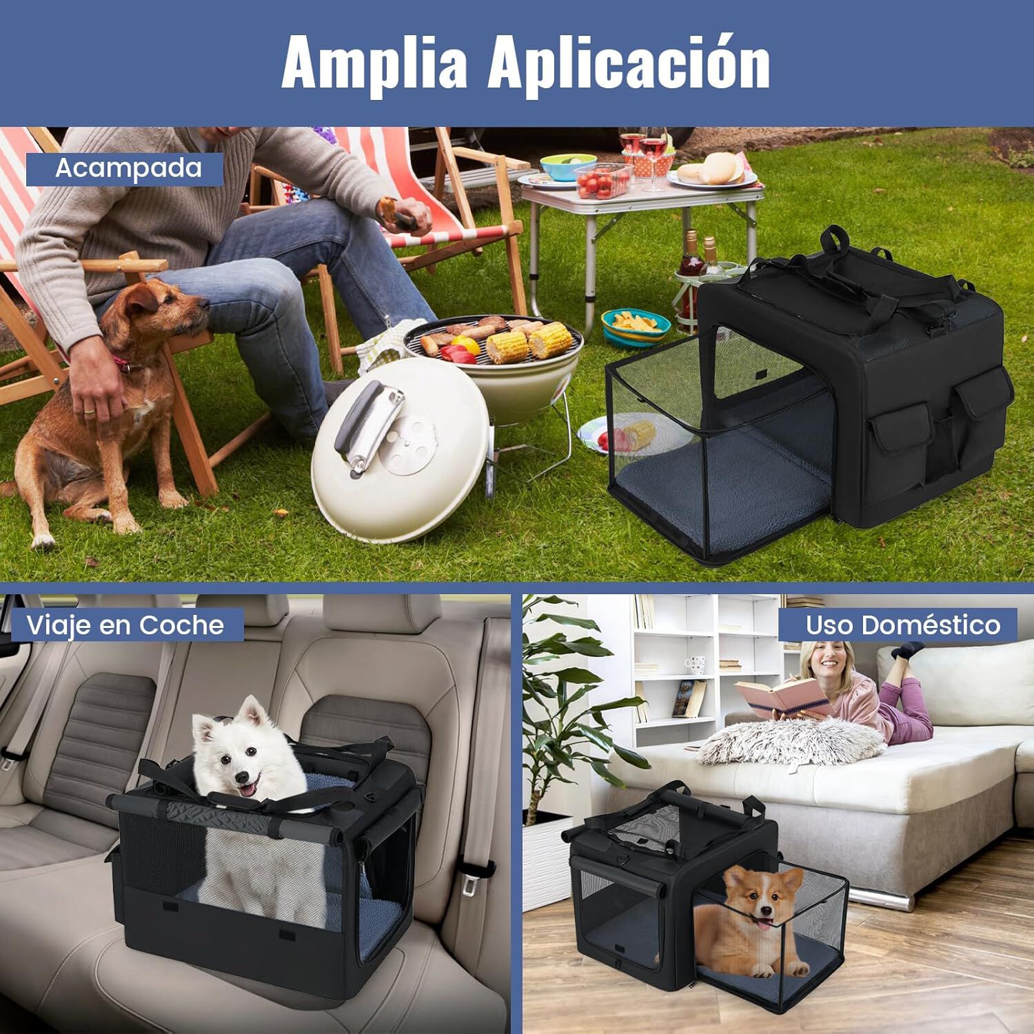 COSTWAY Transportín para Perros, Bolsa Transportin Portátil y Plegable para Mascotas con 2 Aberturas y Ventana, Cesta Interior de Malla, Bolsillos Laterales para Interior Exterior (80 x 65 x 42 cm) thumbnail
