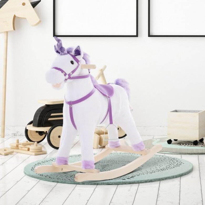 Caballito balancín Bebé peluche color Blanco y Morado, , large image number null