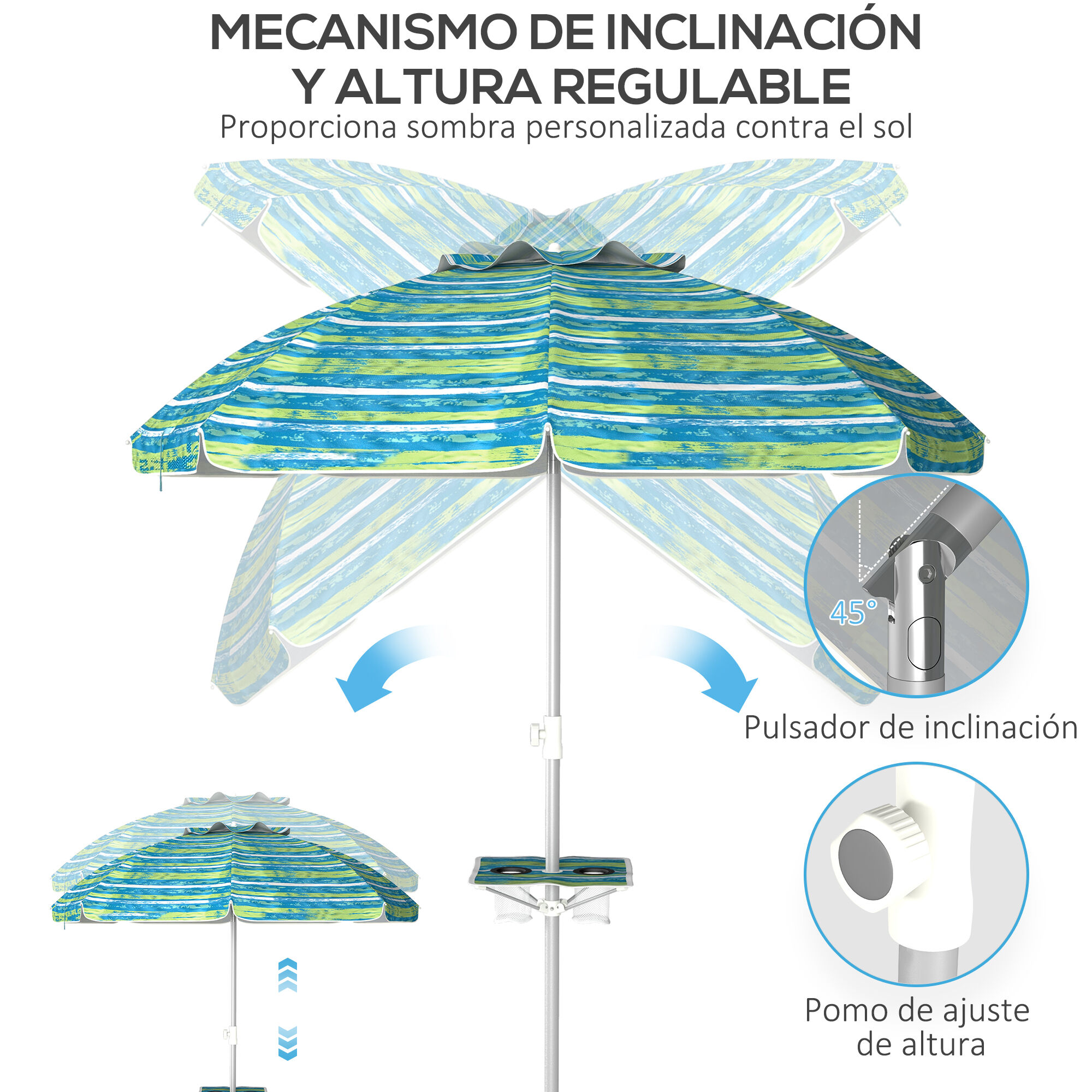 Outsunny Sombrilla de Playa Multicolor, , large Imagen numero 5