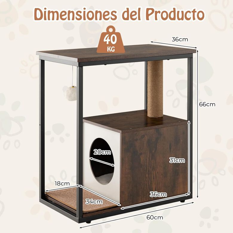 COSTWAY Mesa Auxiliar con Casa para Gatos y Tapete Rascador Extraíble thumbnail