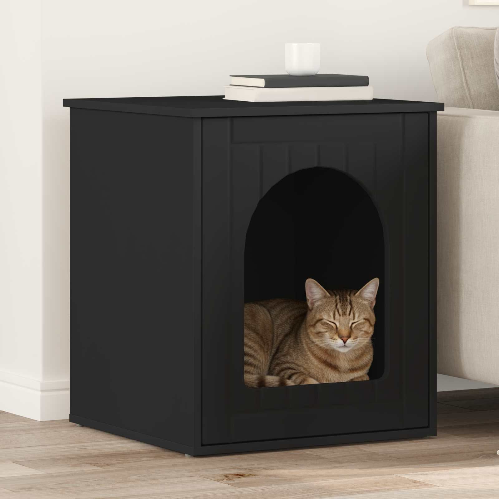 vidaXL Casa para Gatos Negro 53 x 52 x 62 cm Madera de ingenier&iacute;a, , large Imagen numero 2