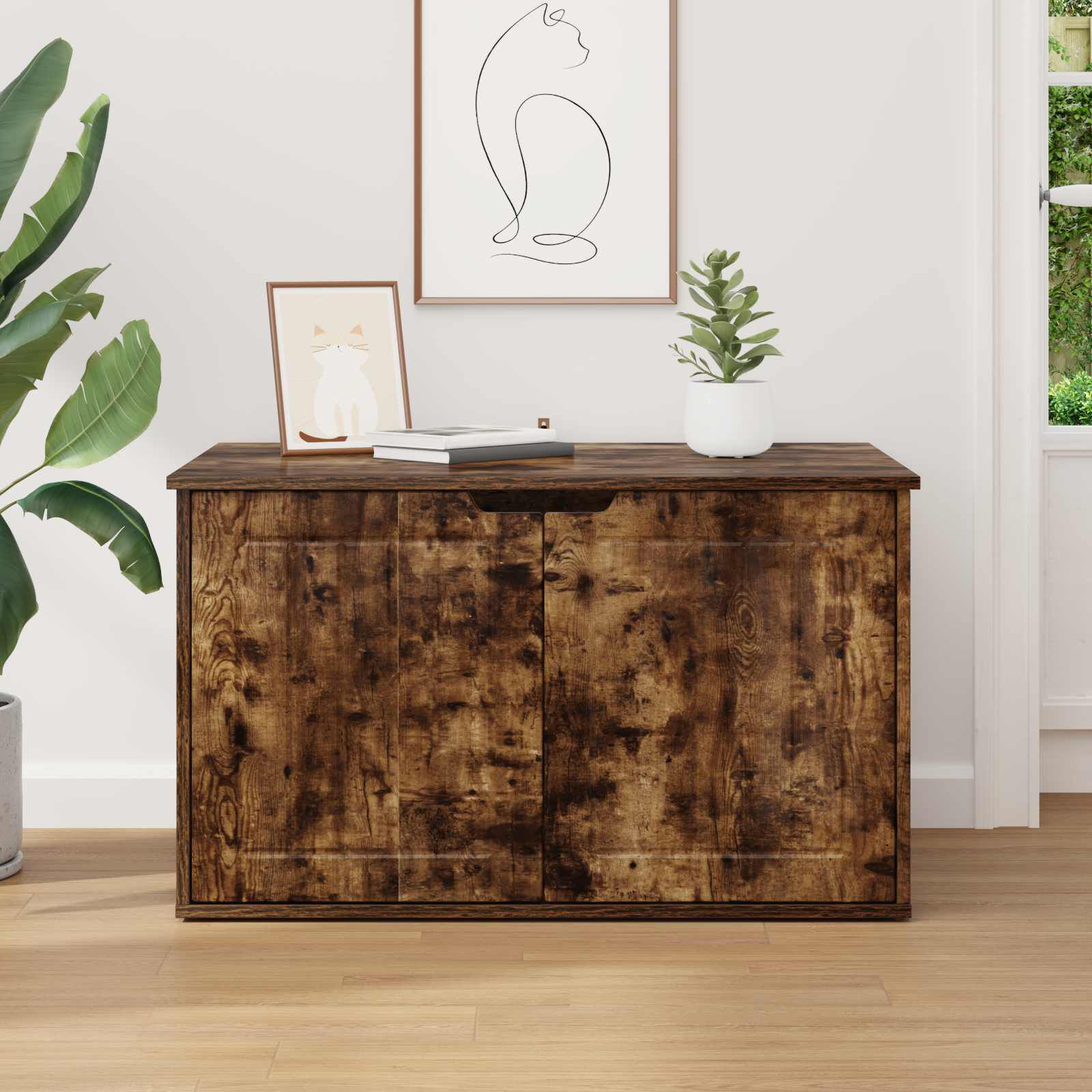 vidaXL Casa para Gatos Roble ahumado 85 x 55 x 53,5 cm, , large Imagen numero 5