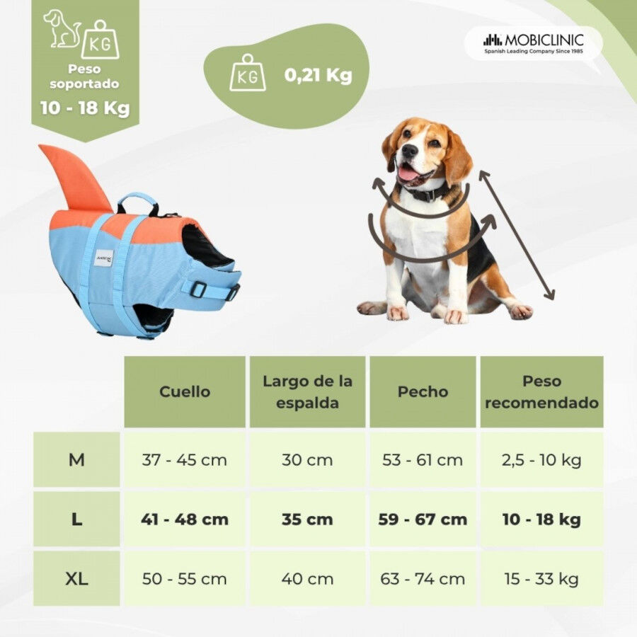 Chaleco salvavidas Mobiclinic para perros Arn&eacute;s ajustable Anilla para correa Asa ligera Aleta decorativa Sharky L, , large Imagen numero 2