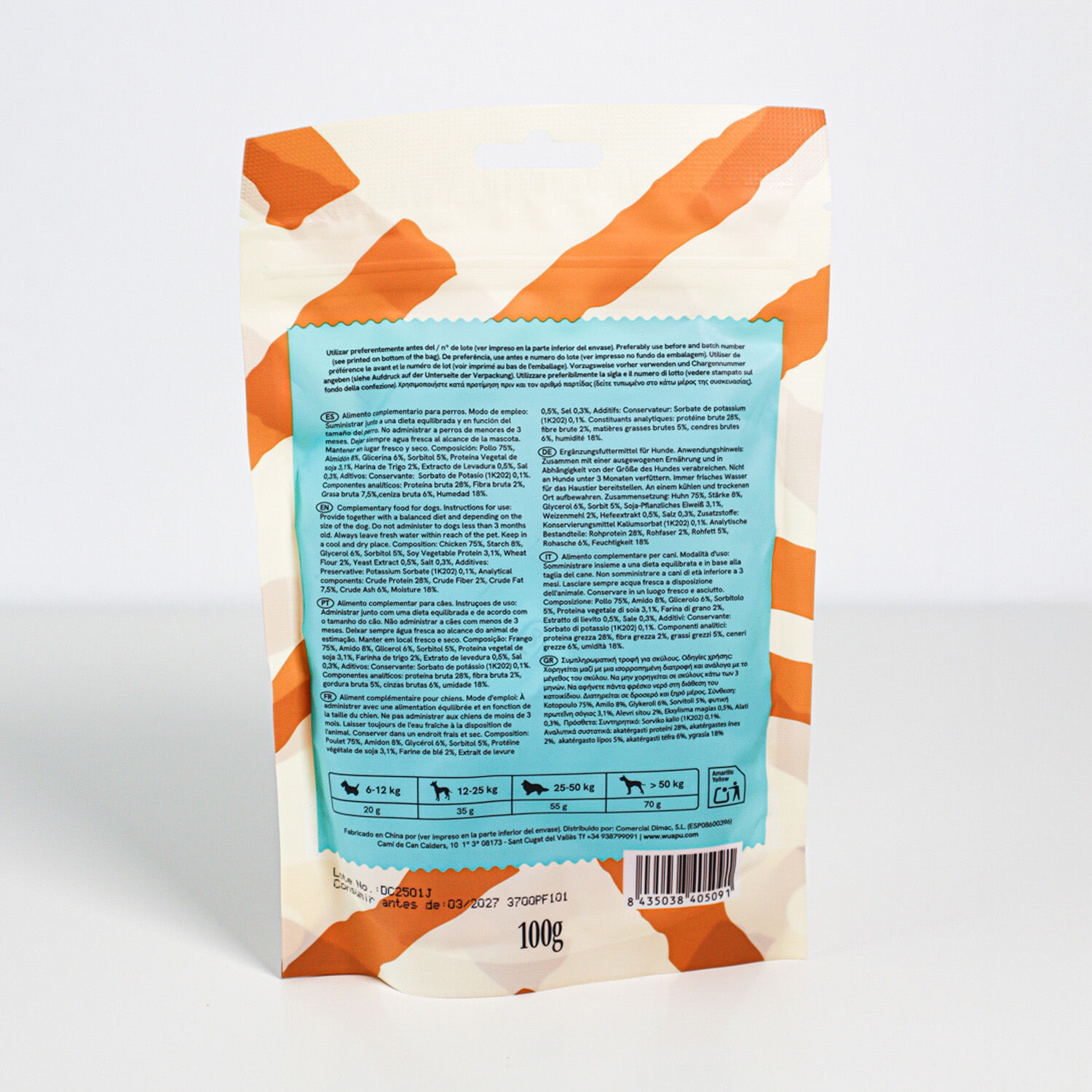 SNACK NATURAL PARA PERRO MINI TIRAS DE POLLO 12 paq x (100gr) WUAPU, , large Imagen numero 3