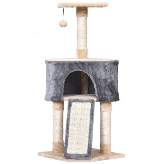 Rascador con cueva PawHut para gatos color Gris/Beige, , large image number null
