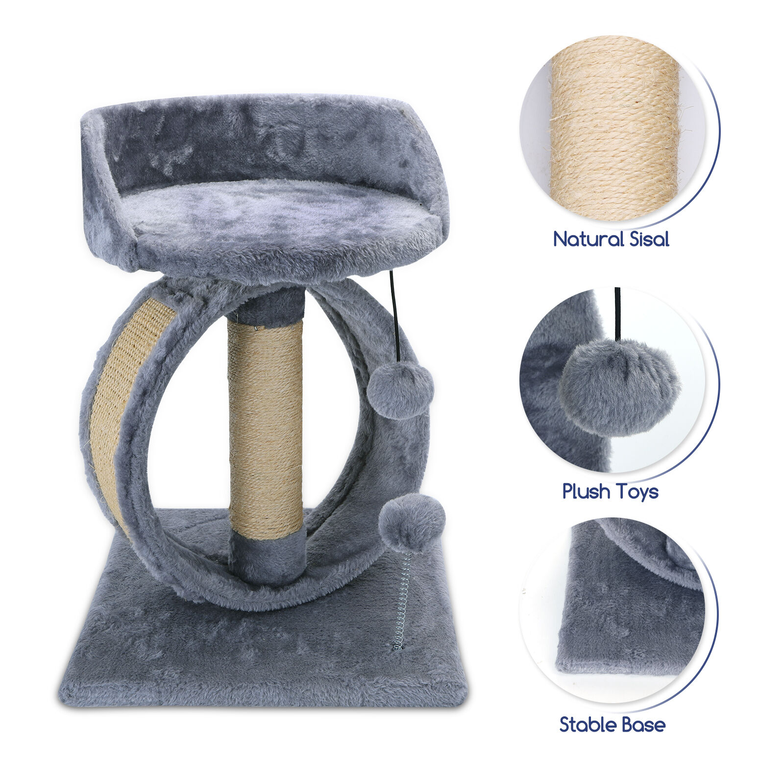 Nobleza Rascador para Gatos con Plataforma, Arbol Rascador para Gatos con Bolas, Cuerda de Sisal Natural，34x34x48cm Gris, , large Imagen numero 3