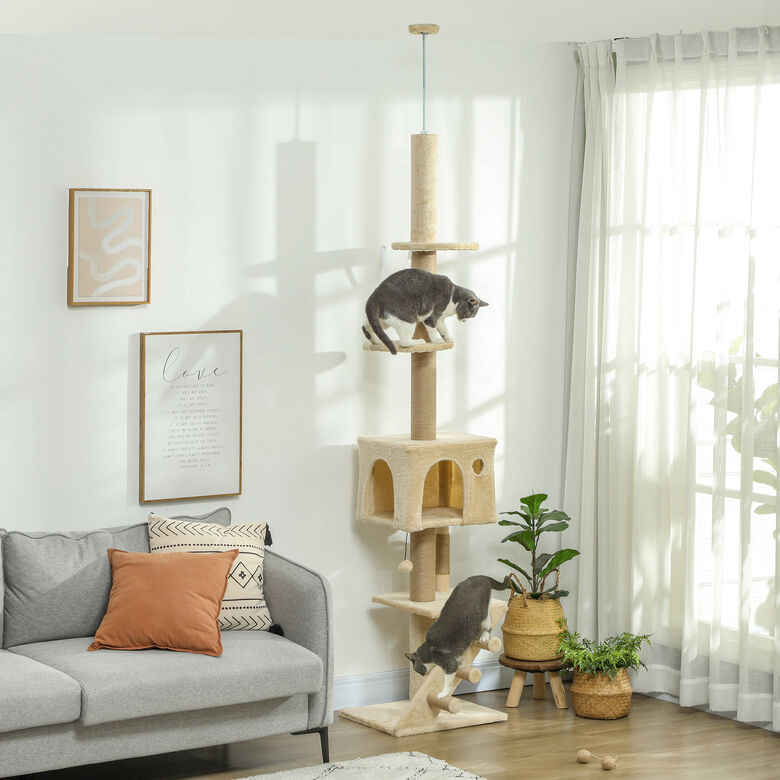 PawHut Árbol Rascador con Altura Ajustable Beige para gatos thumbnail