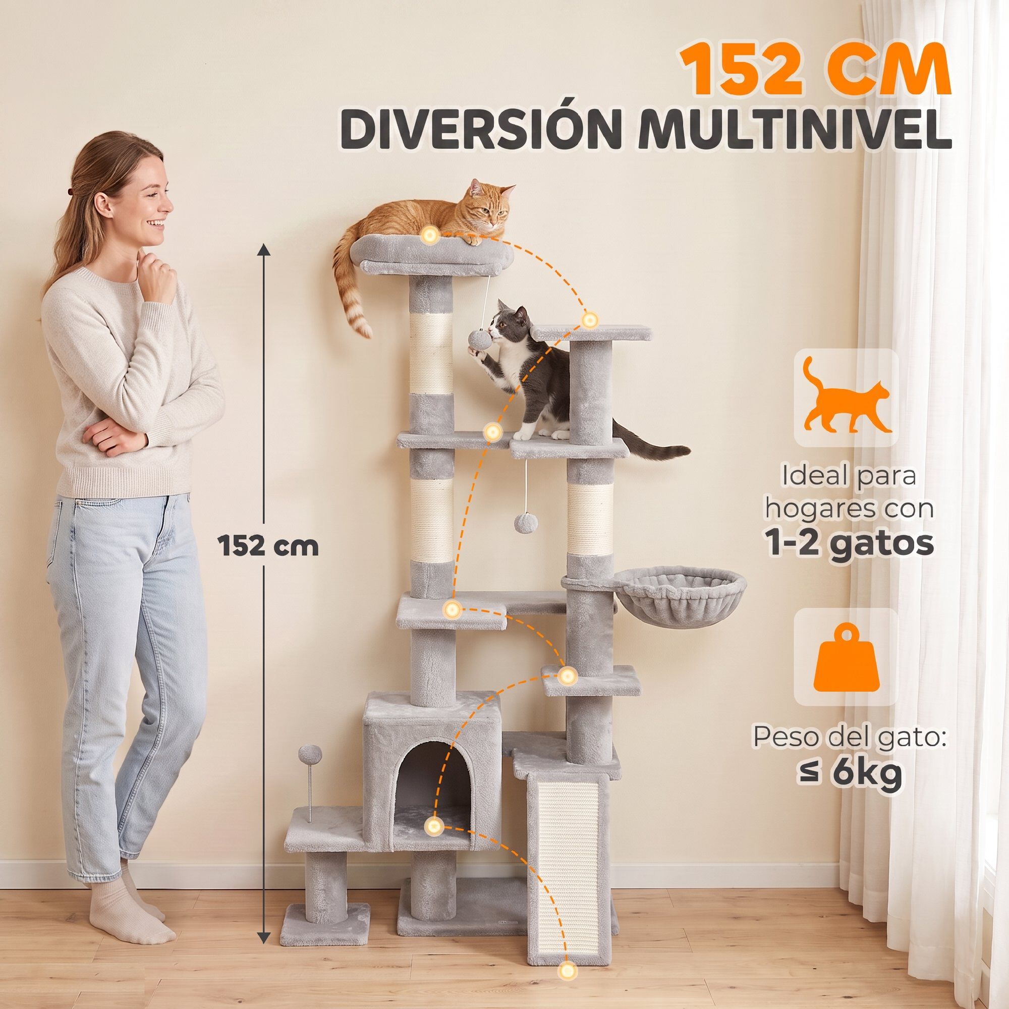 PawHut &Aacute;rbol para Gato Gris claro, , large Imagen numero 4
