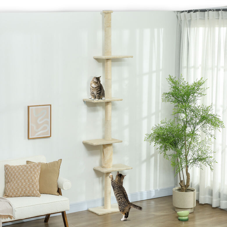 PawHut Árbol Rascador con Múltiples Plataformas Sistema de Antivuelco Crema para gatos thumbnail