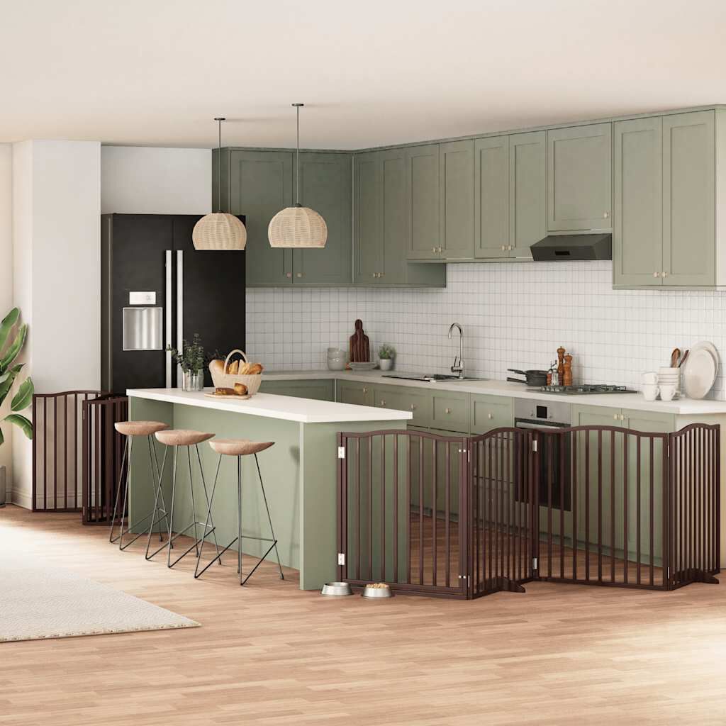 vidaXL Puerta de perros plegable 12 paneles madera &aacute;lamo marr&oacute;n 960 cm, , large Imagen numero 2