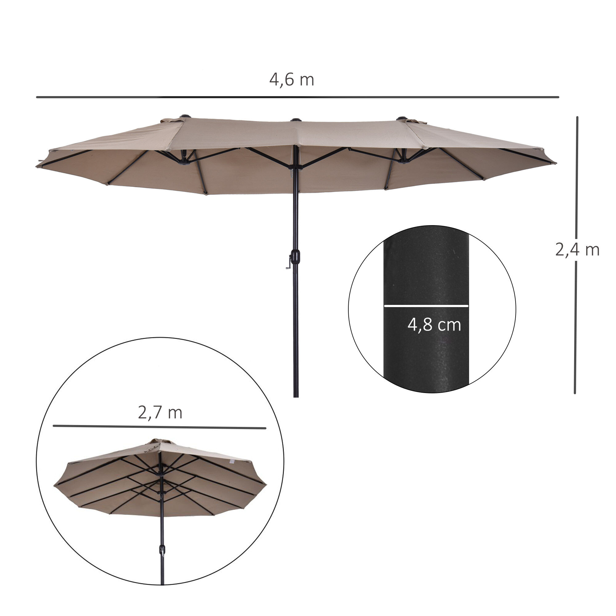 Outsunny Sombrilla Doble Parasol Grande, , large Imagen numero 3