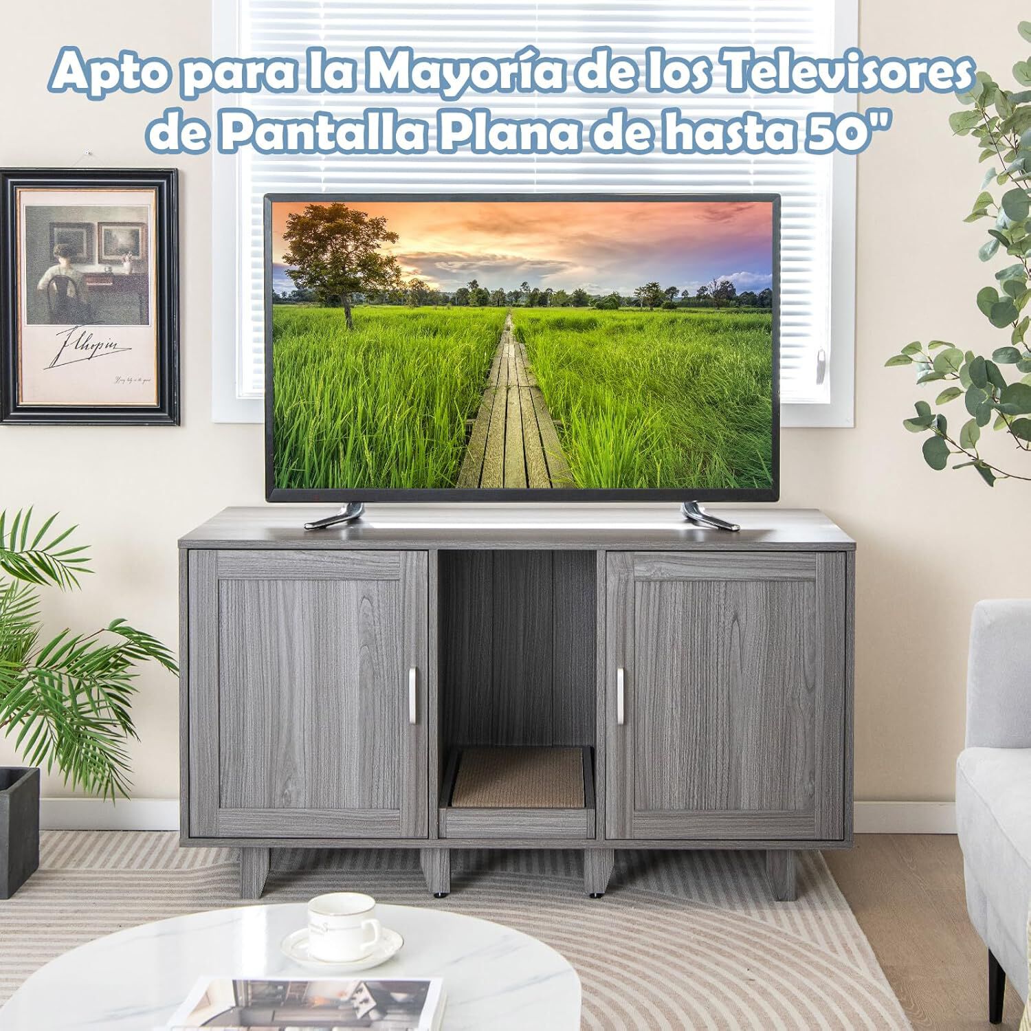 COSTWAY Cajas de Arena para Gatos, Casa de Ba&ntilde;o Oculto para Mascota con 2 Puertas, Arenero Cubierto con Entrada Sinuosa y Tablero Rascador, Mesa Auxiliar para Gatos 120 x 52 x 65 cm (Gris Oscuro), , large Imagen numero 2