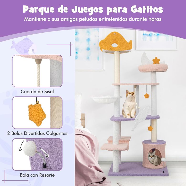 COSTWAY Árbol de Gatos Morado y Rosa para gatos thumbnail