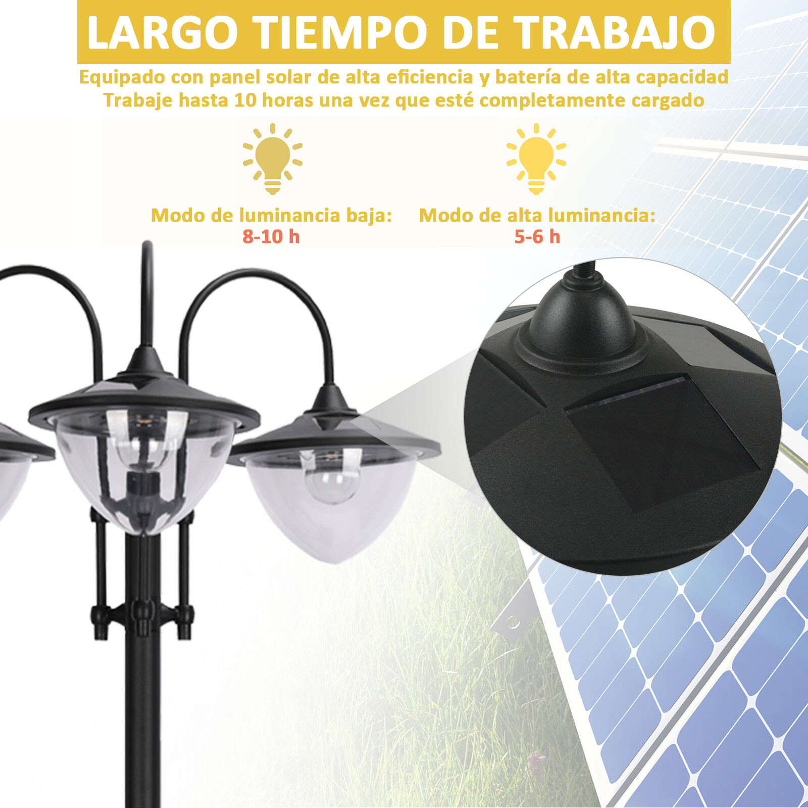Outsunny Farol Solar Negro para exterior 60x55x189 cm thumbnail