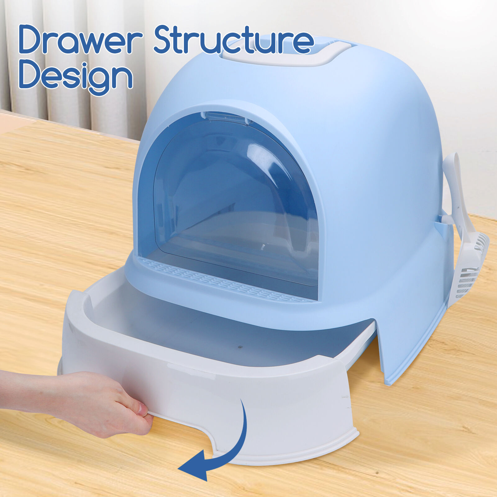 Nobleza - Cajas de Arena para Gatos, Arenero Gatos Cubierto con Cajon, Arenero para Gatos Grande Cerrado, Caja de Arena Cagadero Gato sin Olores con Pala, L52*W42*H38.5CM, Azul, , large Imagen numero 5