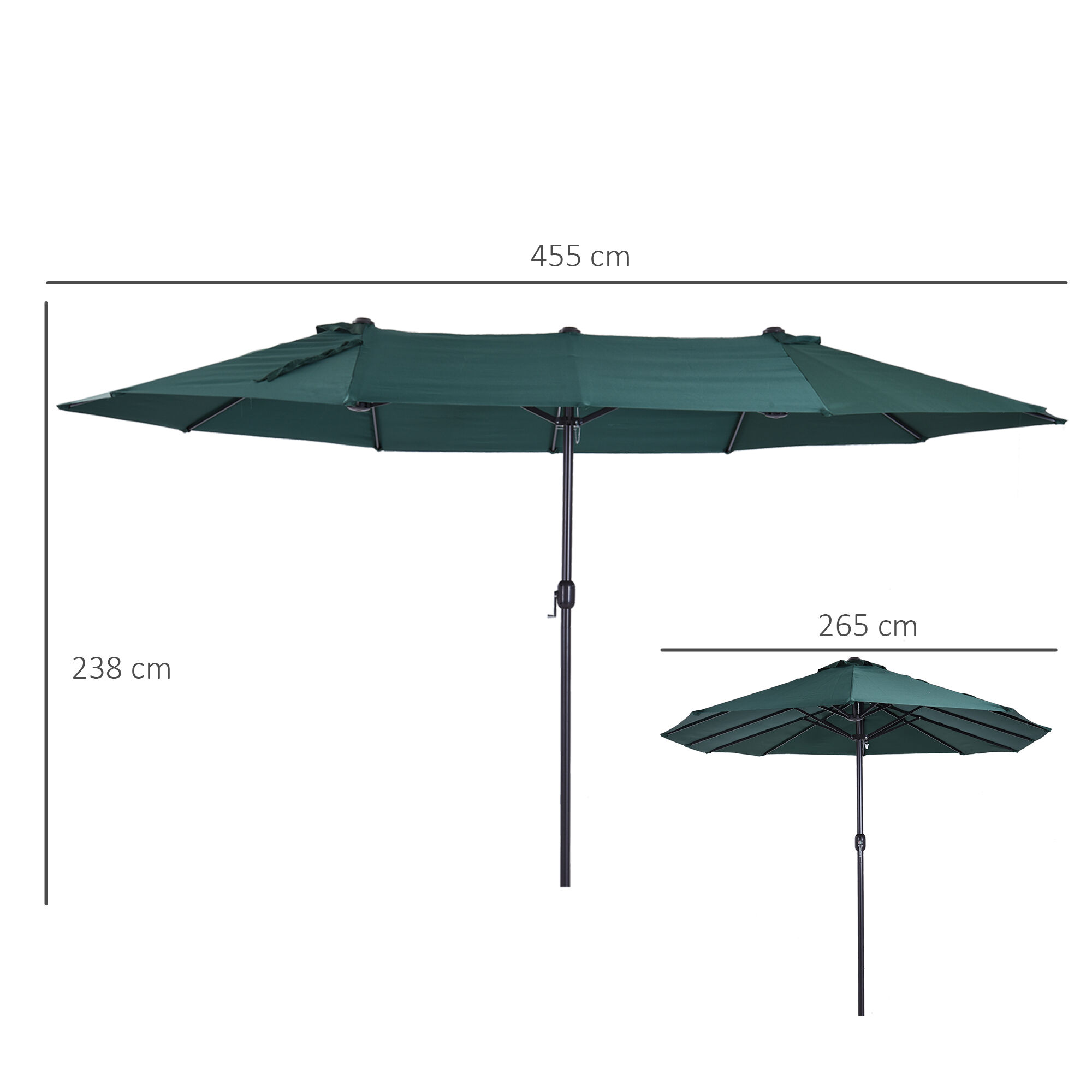 Outsunny Sombrilla de Terraza Exterior Parasol Grande 4,6x2,7m Sombrilla de Jard&iacute;n con Manivela Manual Resistente al Agua y Protecci&oacute;n Solar para Terraza Playa Piscina Verde, , large Imagen numero 3