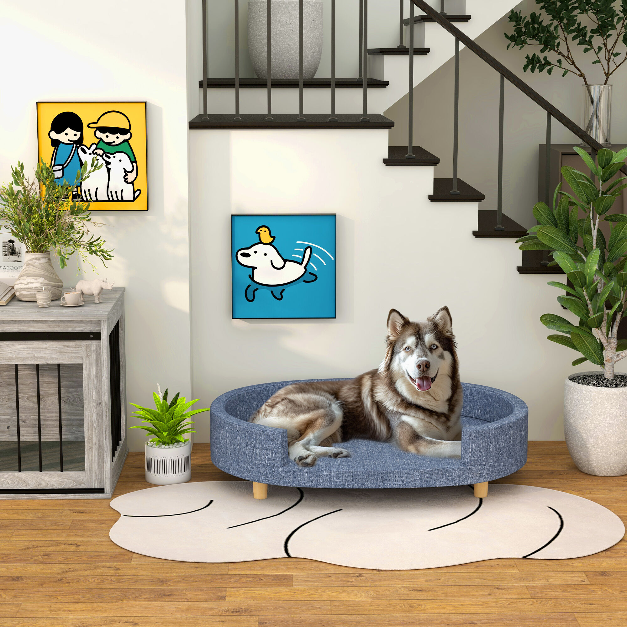 PawHut Sof&aacute; para Perros Grandes Sof&aacute; para Mascotas con Coj&iacute;n Extra&iacute;ble Funda Lavable y Patas de Madera Carga 30 kg para Interior 100x70x25 cm Azul, , large Imagen numero 2