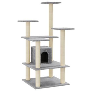 vidaXL rascador árbol 4 pisos con casa de sisal gris para gatos