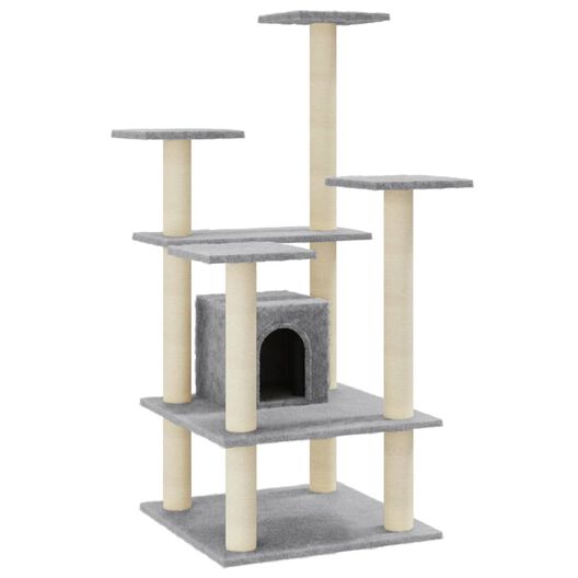 Vidaxl rascador árbol 4 pisos con casa de sisal gris para gatos, , large image number null