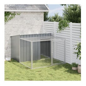 Vidaxl Caseta Con Corral Acero Galvanizado para perros