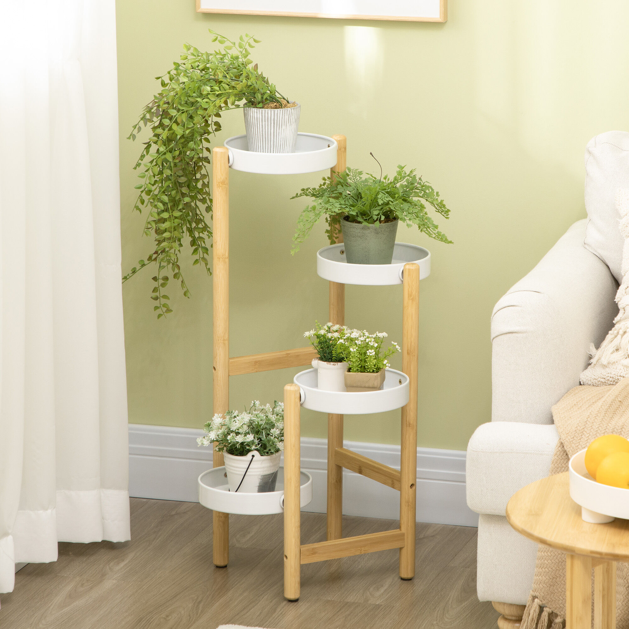 Outsunny Soporte Para Plantas Natural Y Blanco thumbnail