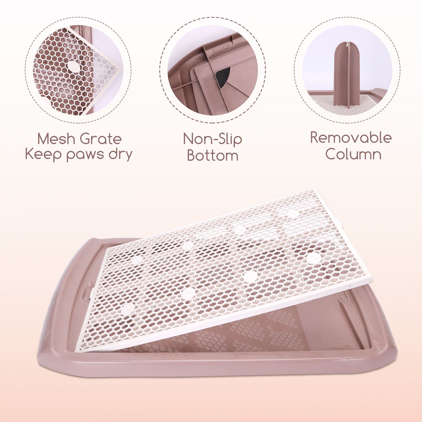 Nobleza - Bandeja de Entrenamiento WC para Perros, Soporte para Almohadilla para Mascotas, Inodoro de Pl&aacute;stico con Poste Extra&iacute;ble para Perros y Gatos, Color Marr&oacute;n, Talla S, (60,5 * 39,5) cm, , large Imagen numero 3