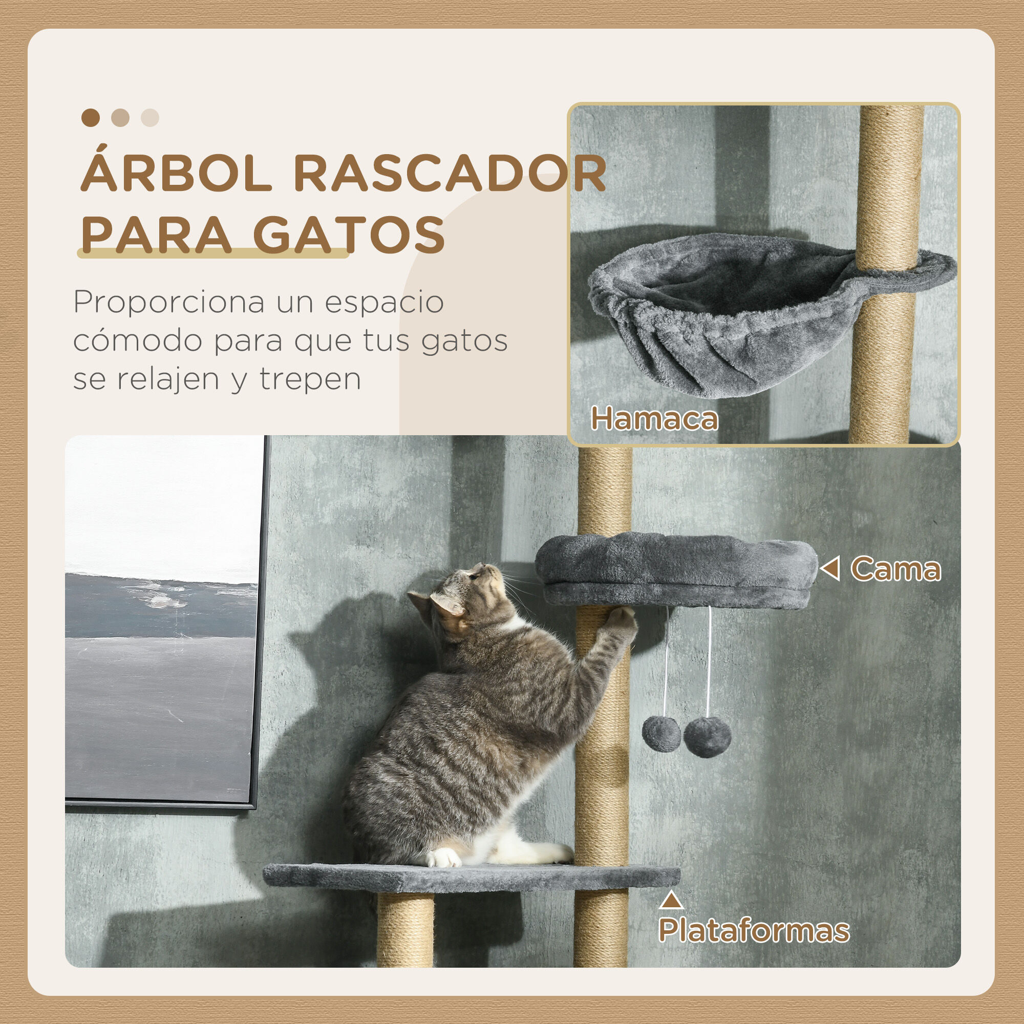 PawHut &Aacute;rbol para Gatos Gris, , large Imagen numero 4