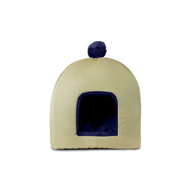 Gauty Cama Redonda Tela Impermeable y pelo  Beige y azul para Perros y Gatos