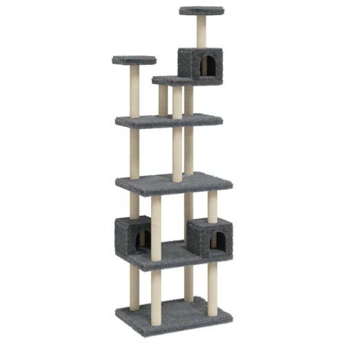 Vidaxl rascador &aacute;rbol 6 plantas con 3 casas gris oscuro para gatos, , large Imagen numero 1