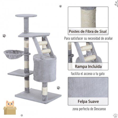 Pawhut &aacute;rbol rascador con poste gris para gatos, , large Imagen numero 5