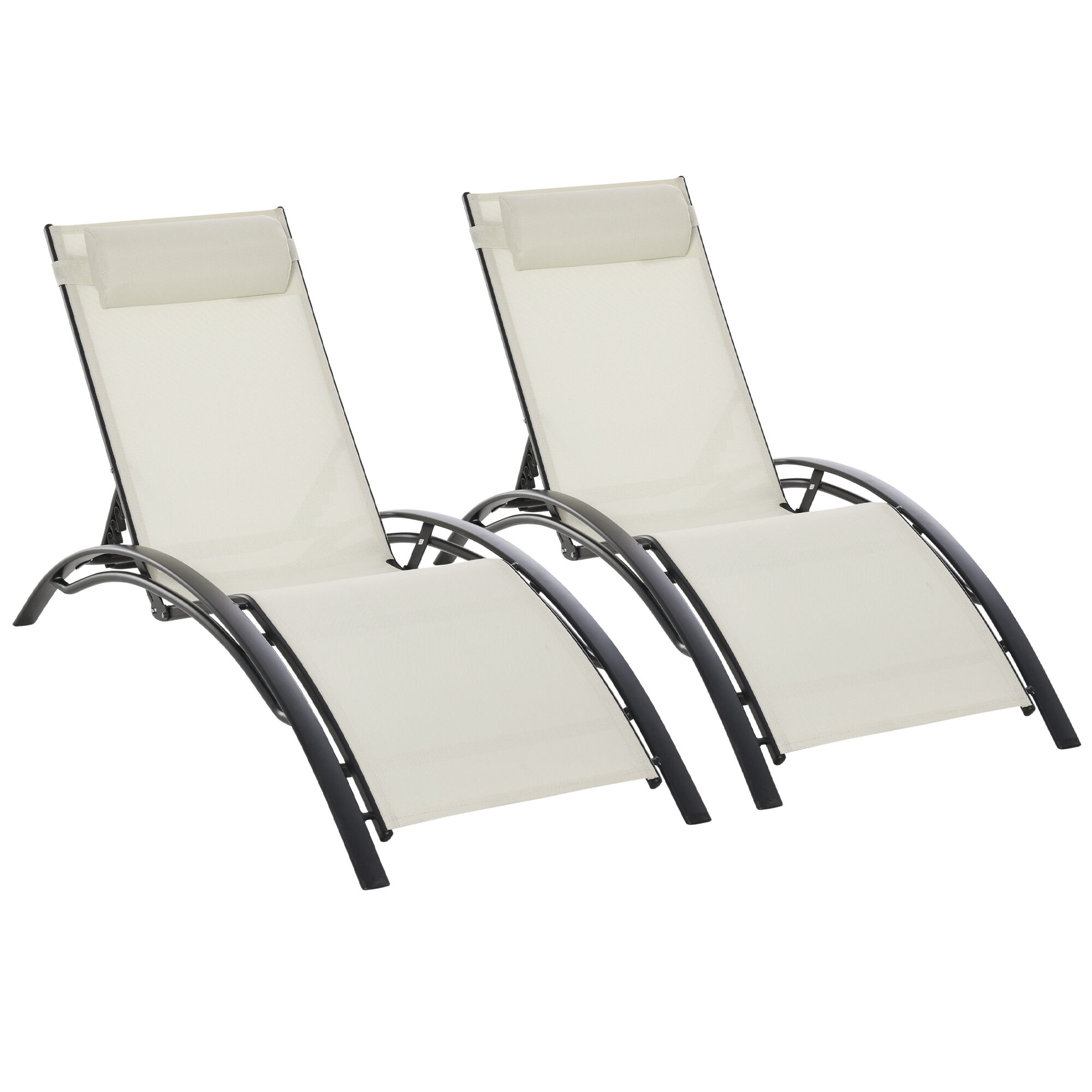 Outsunny Conjunto de 2 Tumbonas de Jard&iacute;n de Aluminio Tumbonas Reclinables con Respaldo Ajustable y Reposacabezas Extra&iacute;ble para Terraza Balc&oacute;n 171x64x82 cm Beige, , large Imagen numero 1