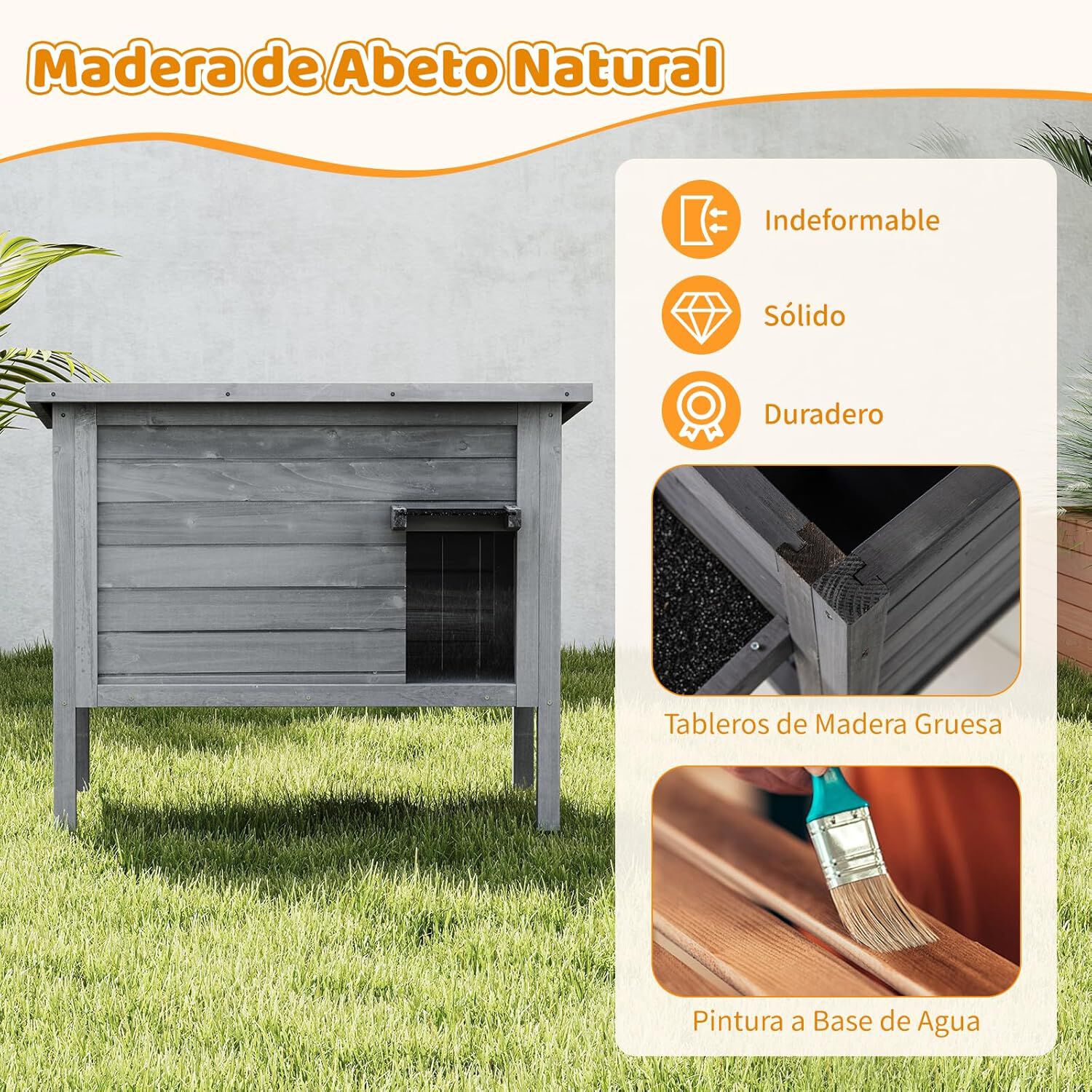 COSTWAY Casa para Gatos Aislada Exterior, Casa para Gatos de Madera con 2 Habitaciones, Divisor Removible, Techo Abatible, Puerta PVC, Recinto Elevado, Ideal para Invierno y Gatos Salvajes (Gris) thumbnail