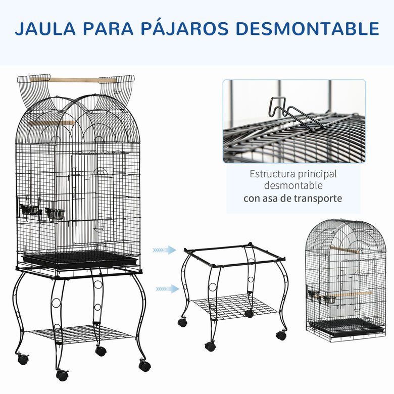 PawHut Jaula grande con Soporte y Ruedas con Bandeja Extraíble para Loros Guacamayos thumbnail
