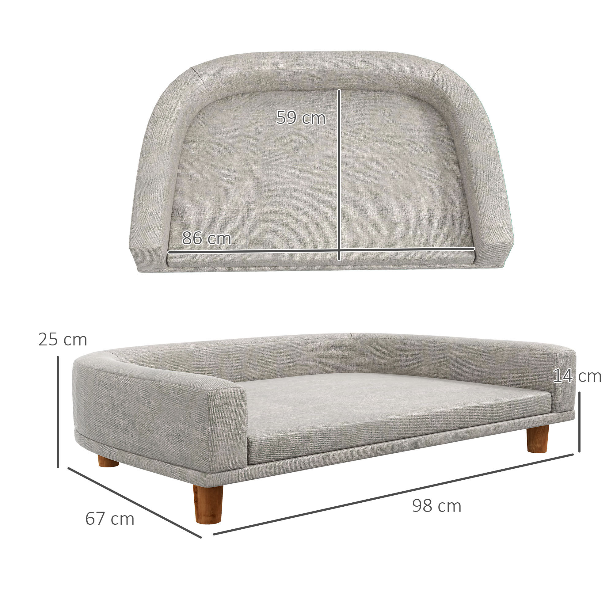 PawHut Sof&aacute; para Perros Grandes Cama Elevada para Perros Tapizada con Coj&iacute;n Lavable y Patas de Madera de Pino Carga 40 kg 98x67x25 cm Gris, , large Imagen numero 3