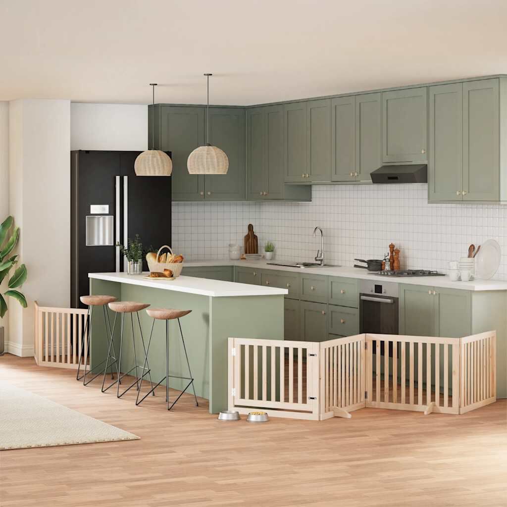 vidaXL Puerta para perros plegable 6 paneles madera de &aacute;lamo 480 cm, , large Imagen numero 7