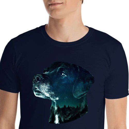 Mascochula camiseta hombre noche estrellada personalizada con tu mascota azul marino thumbnail